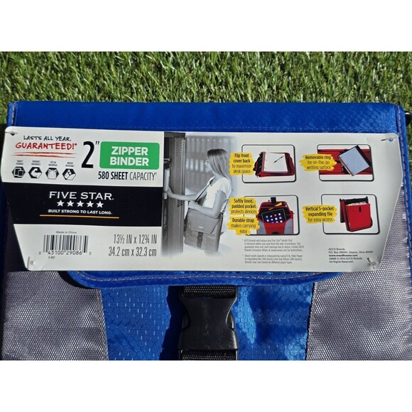 Mead Five Star 2" Zipper Binder Blue Gray 580 Sheet Capacity Built Strong NOS - Picture 3 of 13